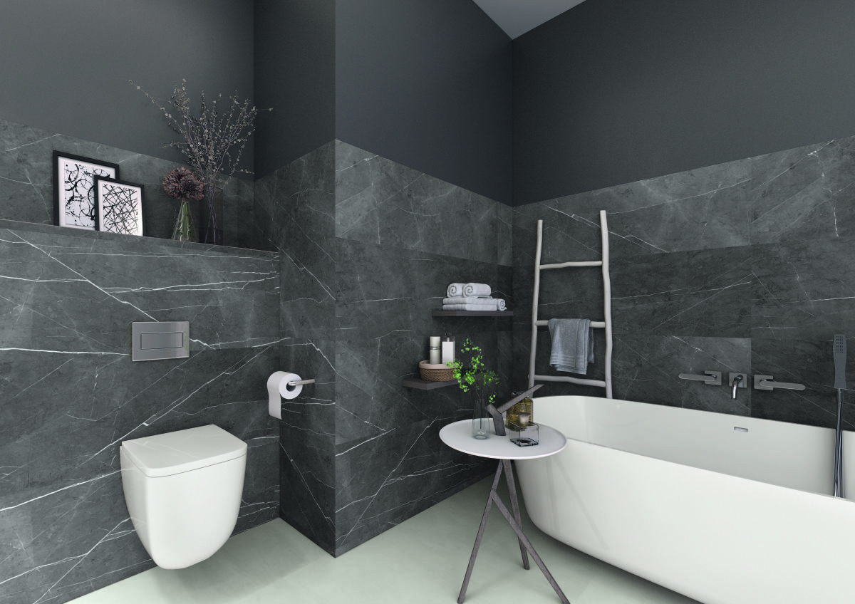 Schnell verlegbares Fischgrät-Laminat und leichte Fliesen